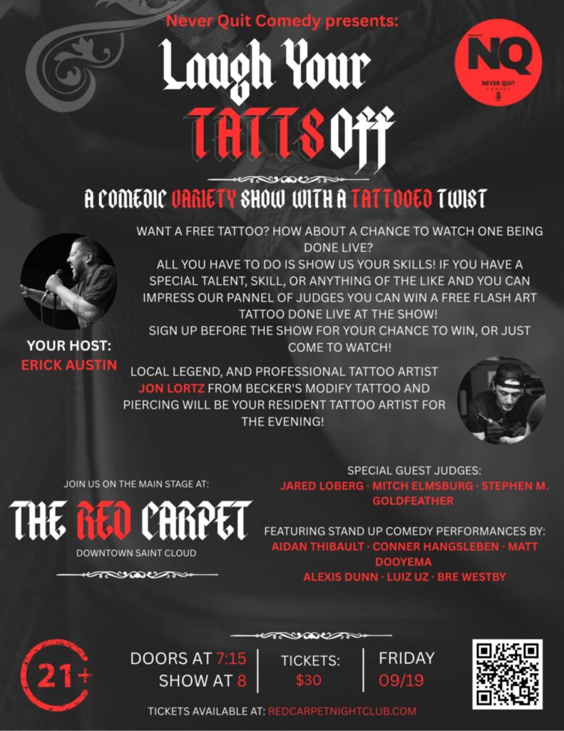"Laugh Your Tatts Off" event poster