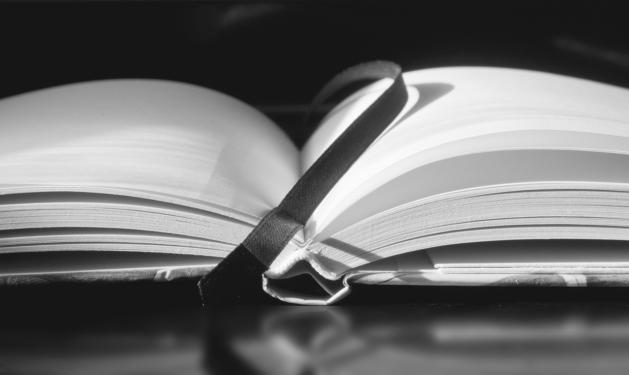 An open book with a bookmark in it