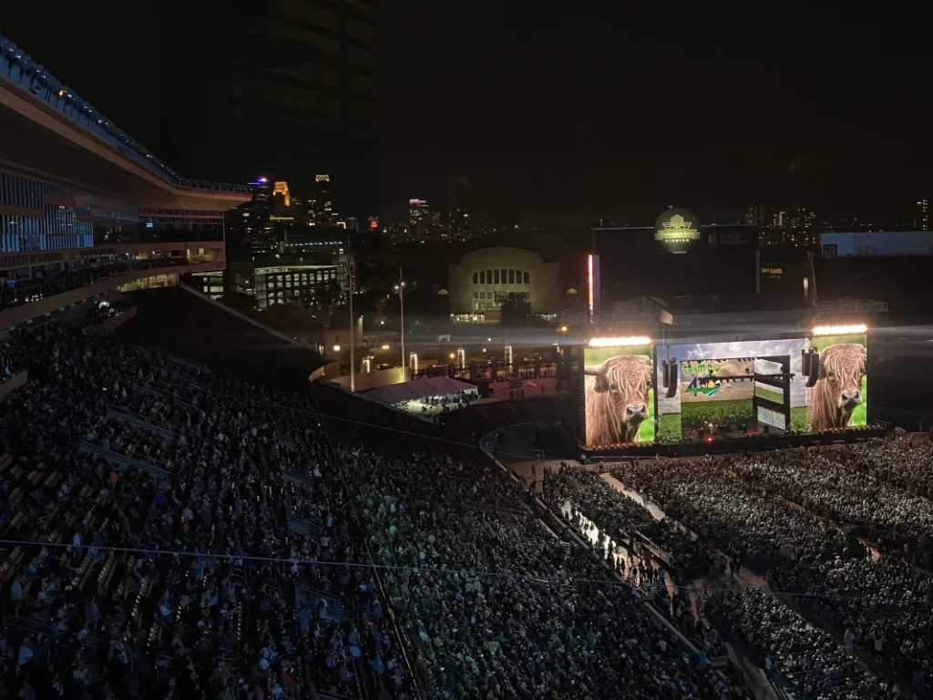 Current image: Stage of Farm Aid 40 at Huntington Bank Stadium on the campus of UMN in Minneapolis.