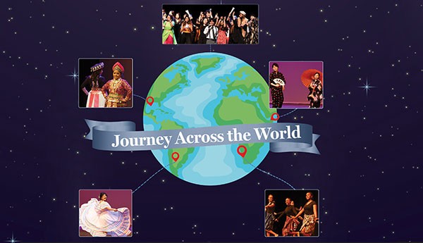 The Journey across the World logo, including photos of performances