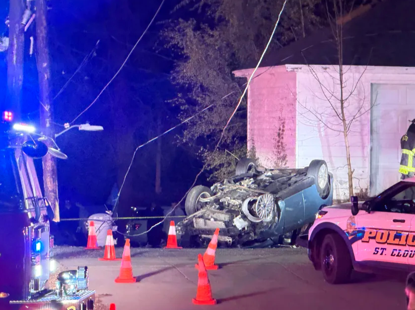 Flipped over car on-scene of a fatal crash on University Drive