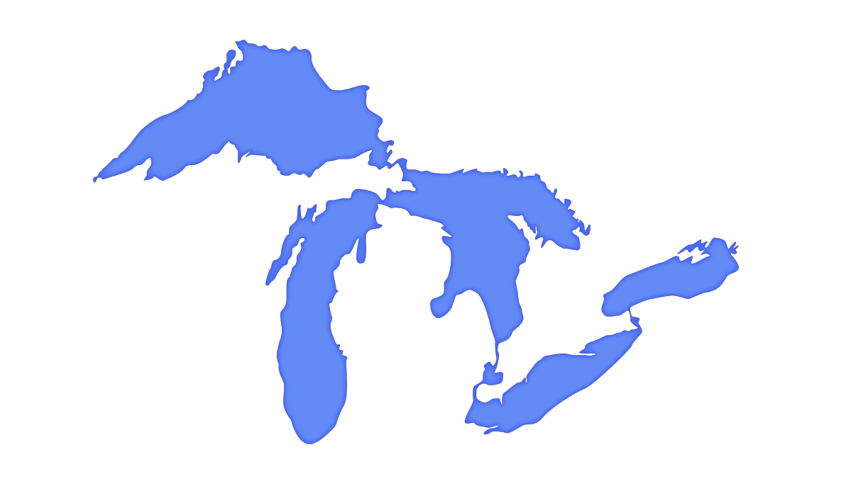 A silhouette image of the Great Lakes