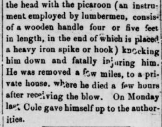 Third part of the newspaper clipping of the murder of a Benton County Sheriff that occurred in the 1860s