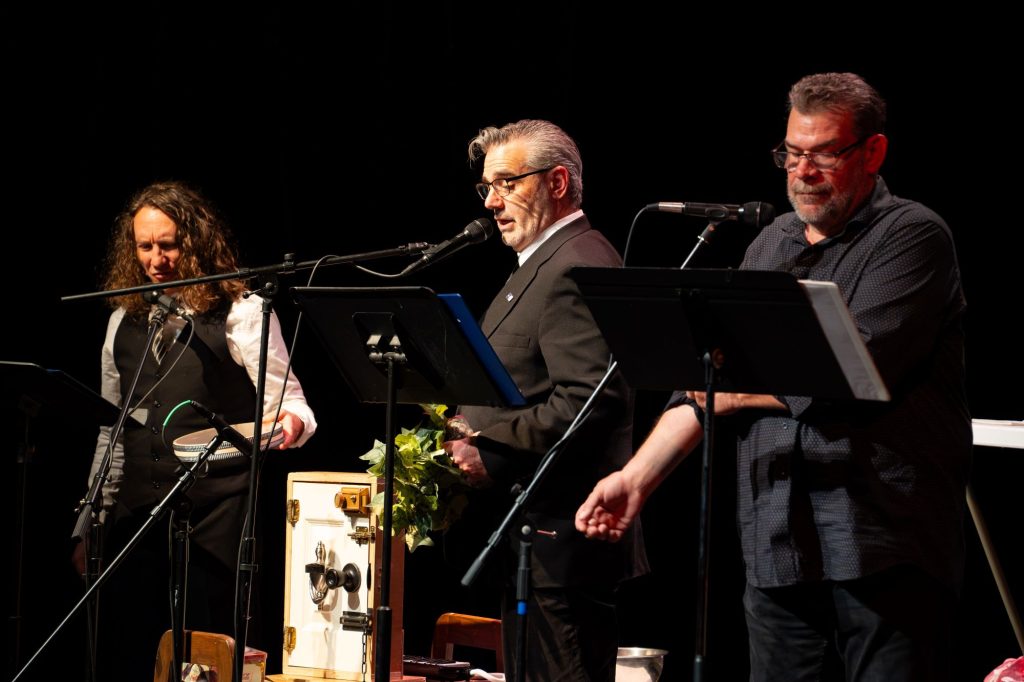 Three members of Shades Brigade perform